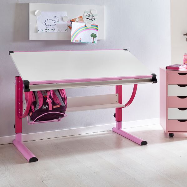 Design Kinderschreibtisch Holz 120 x 60 cm rosa / weiß