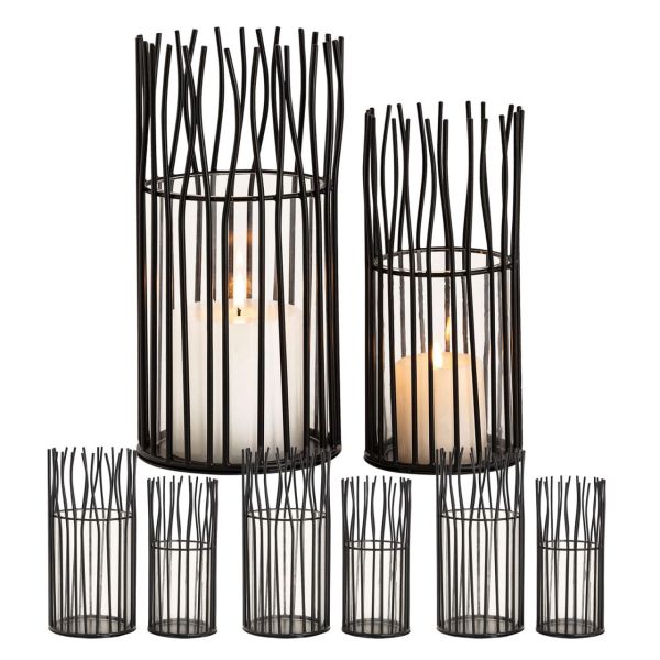 Windlicht 8-teilig Set 2 x 4 VE Kerzenhalter Teelichthalter Loft schwarz o. silber Kerzenständer schwarz matt