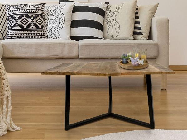 Beistelltisch 56 x 47 cm nachhaltig Wohnzimmer Tisch Couchtisch Nizza Metall-Gestell schwarz - weiß schwarz matt - tabacco