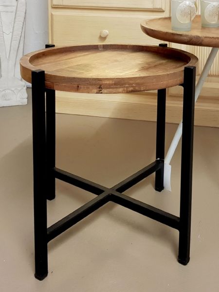 Beistelltisch ø 46 x H 45 cm Couchtisch Wohnzimmer-Tisch rund Omaha Metall-Gestell altsilber/schwarz tabacco
