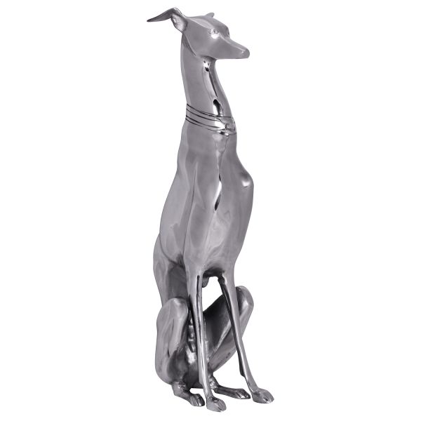 Dekoration Design Dog aus Aluminium silbern Windhund Skulptur Hundestatue