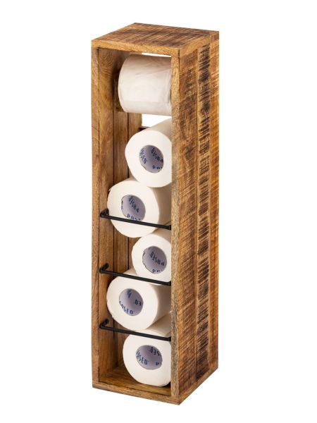 Klopapierhalter Toilettenpapierhalter Holz 17x17 H 65 cm Klorollenhalter quadratisch Mangoholz