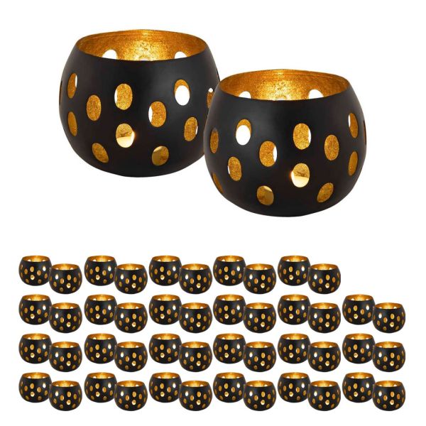 Teelichthalter 48-teilig Set 2 x 24 VE Kerzenhalter Florina Kugelform schwarz matt innen vergoldet