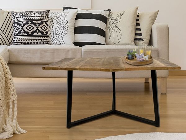 Couchtisch 74 x 56 cm nachhaltig Wohnzimmer Tisch Beistelltisch Lyon Metall-Gestell schwarz matt - tabacco