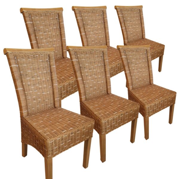 Esszimmer Stühle Set 6 Stück Rattanstühle Esstisch Stühle Perth braun Korbstühle ohne Sitzkissen